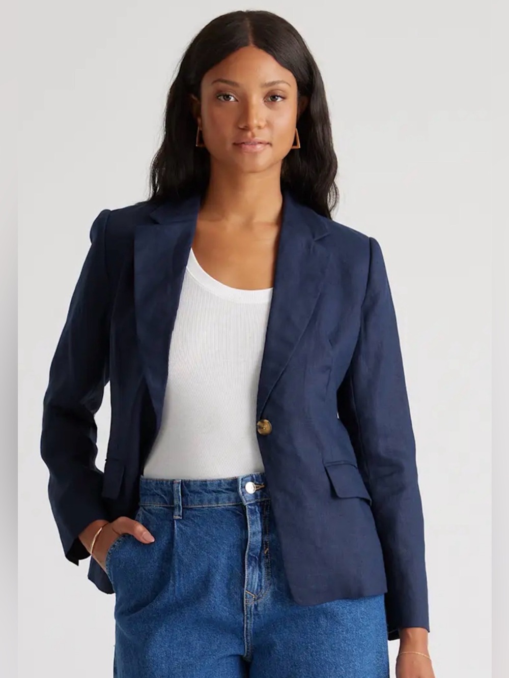 Quince Navy 100% Linen Single-Button Women's Blazer